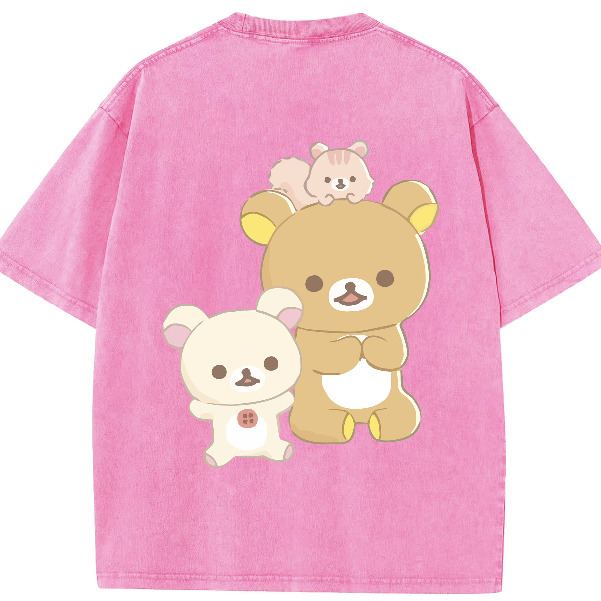 （画像用） リラックマ リラックマ キイロイトリ Rilakkuma Korilakkuma Kiiroitori 綿100% ヴィンテージ風 半袖Tシャツ（背面プリント）